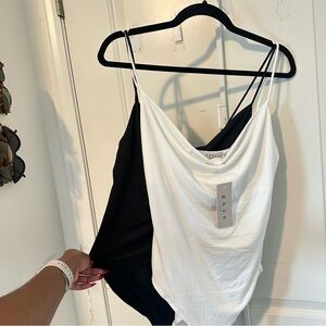 Gaze Black and White Draped Bodysuit